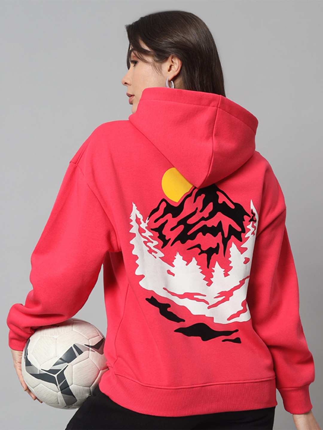 

GRIFFEL Graphic Printed Hooded Pullover Sweatshirt, Pink