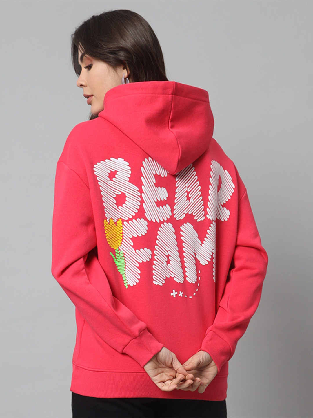 

GRIFFEL Typography Printed Hooded Pullover Sweatshirt, Pink