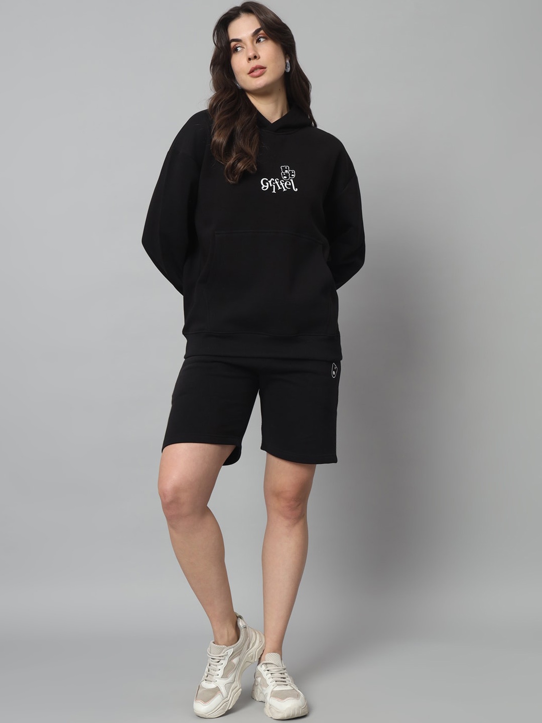 

GRIFFEL Printed Detailed Hooded Neck Tracksuits, Black