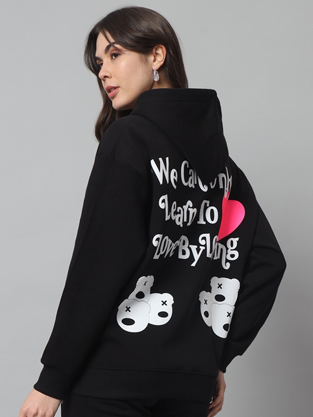 

GRIFFEL Typography Printed Hooded Pullover Sweatshirt, Black