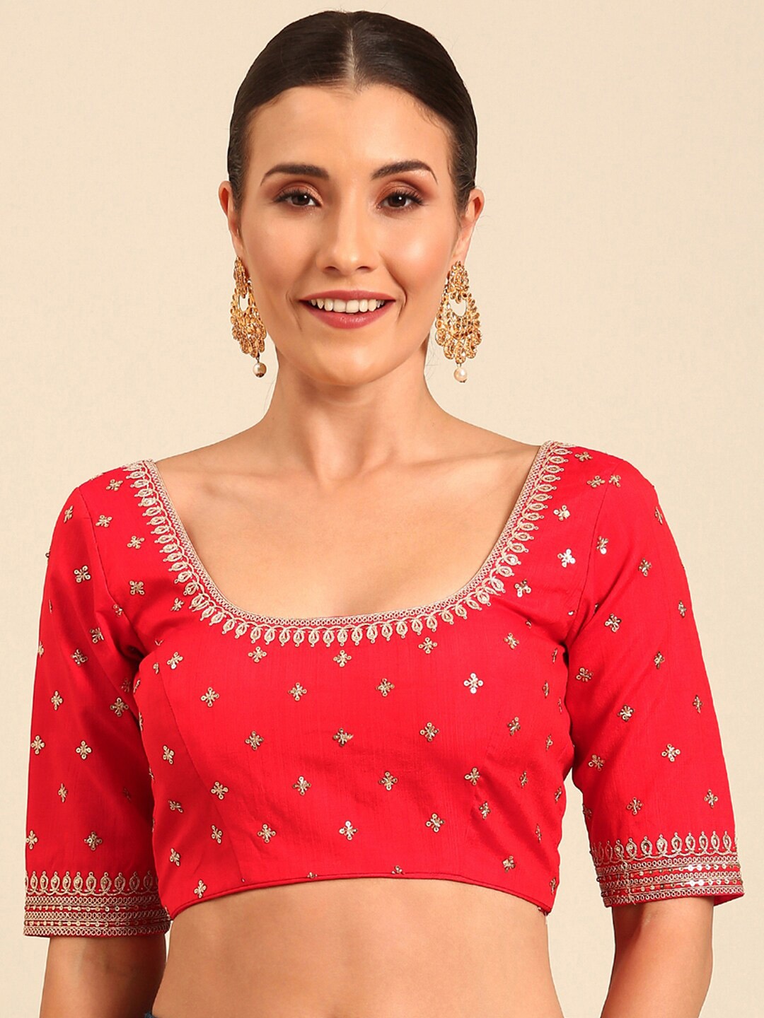 

panchhi Embroidered Raw Silk Saree Blouse, Red