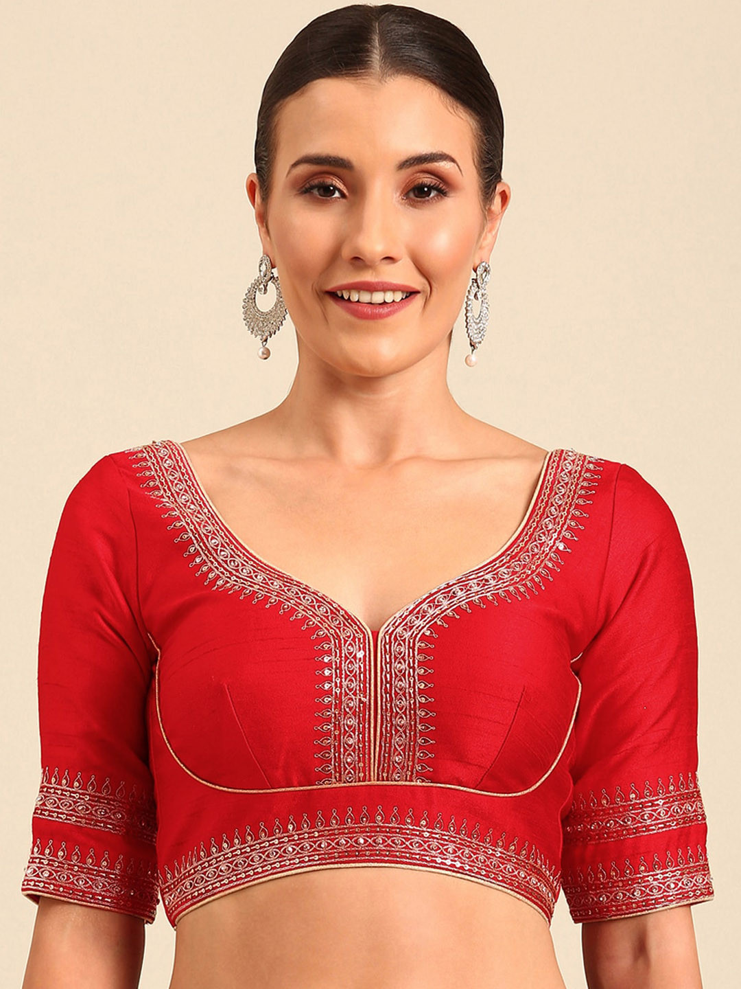 

panchhi Embroidered Pure Silk Saree Blouse, Red