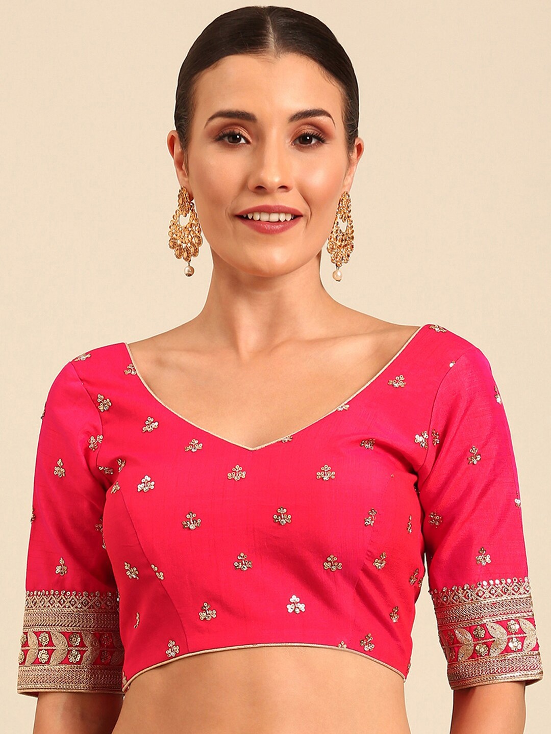 

panchhi Embroidered Pure Silk Saree Blouse, Pink