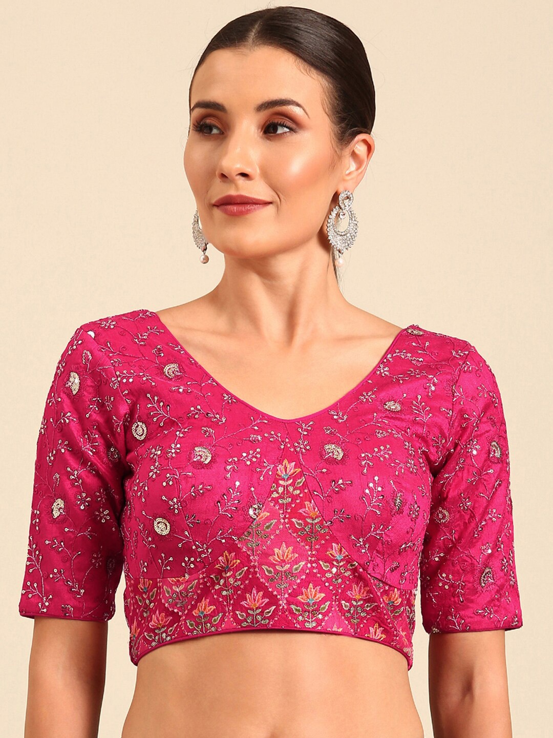 

panchhi Embroidered Pure Silk Saree Blouse, Pink