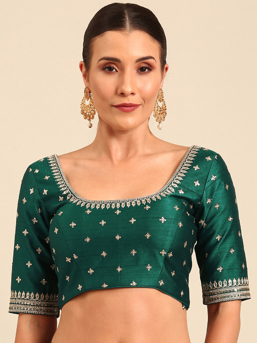 

panchhi Embroidered Pure Silk Saree Blouse, Green