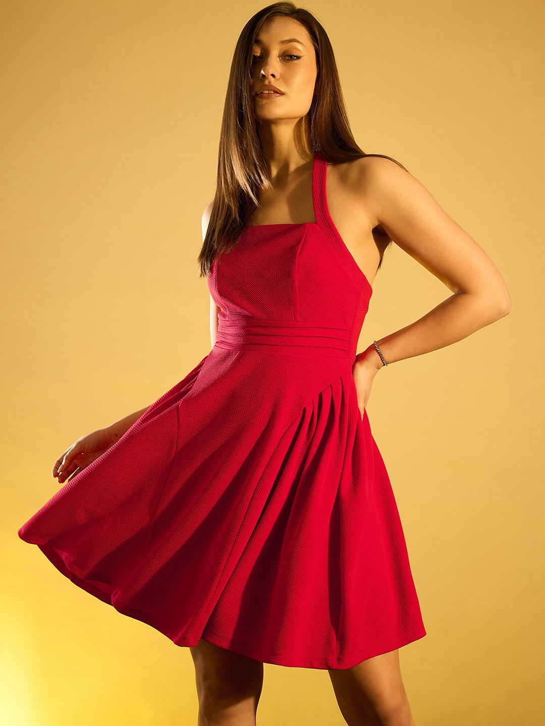 

STYLECAST X KASSUALLY Red Halter Neck Fit & Flare Dress