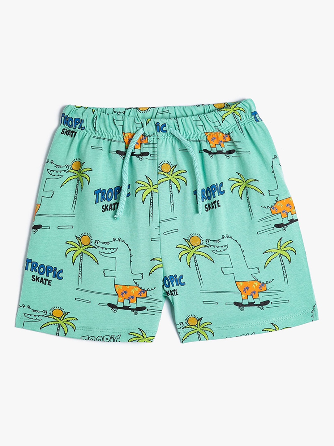 

Koton Boys Mid-Rise Graphic Printed Pure Cotton Regular Shorts, Green