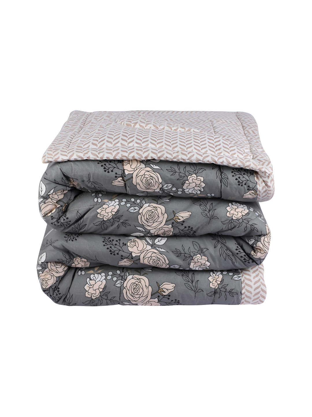 

Nivasam Grey & Beige Floral Printed Microfiber Summer 300 GSM Double Bed Comforter