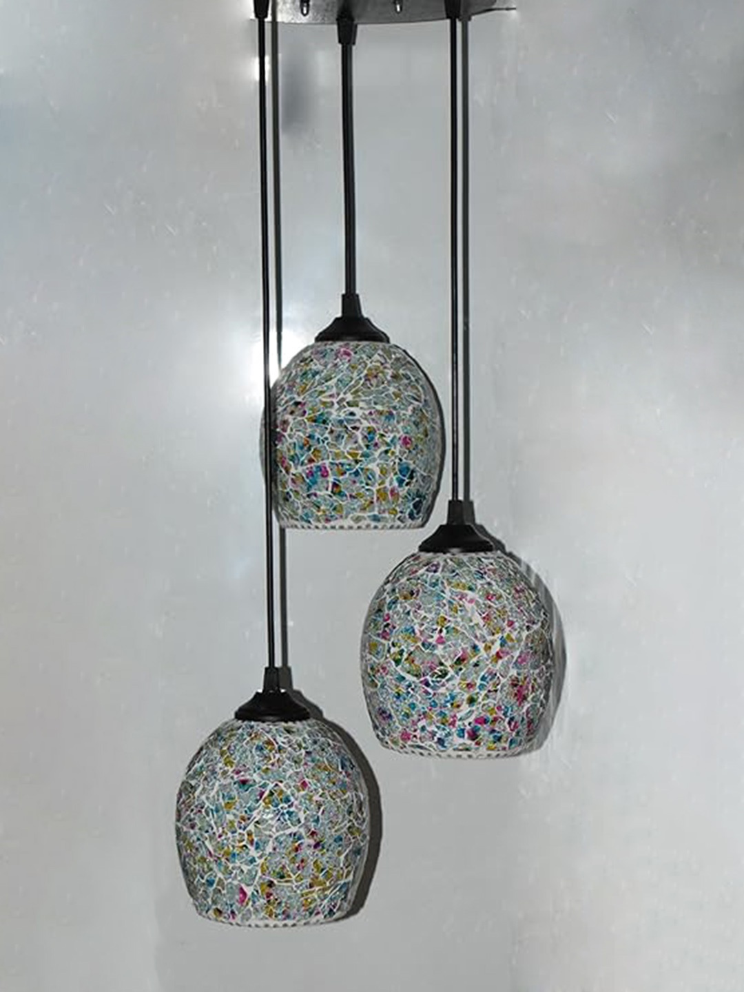 

ADWAIT Beige & Blue Bell Shaped Glass Textured Contemporary Ceiling Lamp