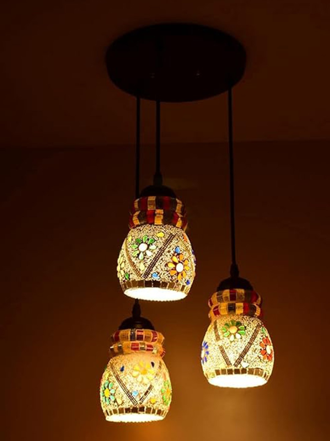 

ADWAIT White & Brown Printed Bell Shaped Glass Contemporary Ceiling Lamp