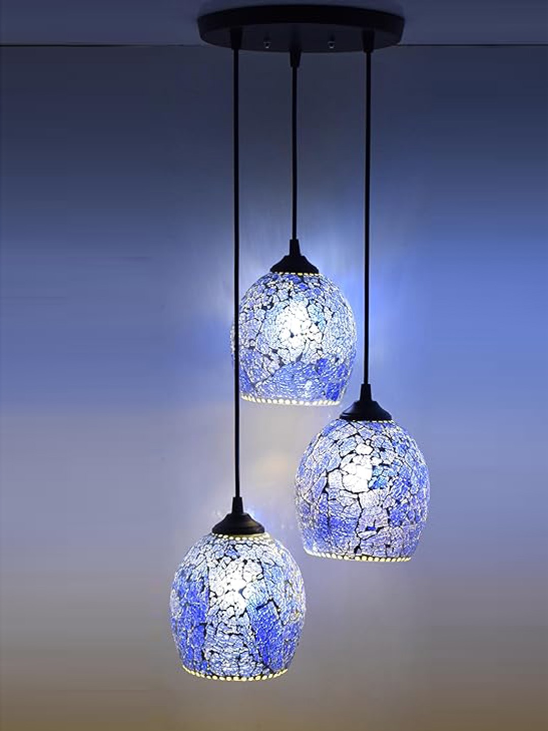 

ADWAIT White & Blue Textured Bell Shaped Glass Contemporary Ceiling Lamp