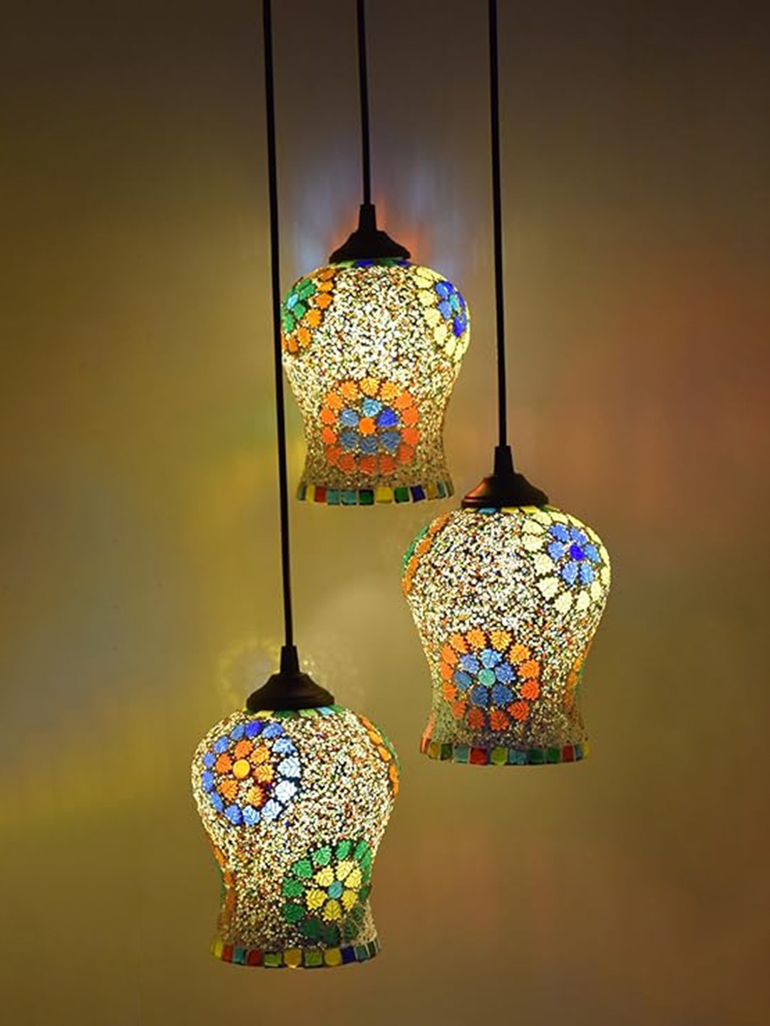 

ADWAIT White & Brown Printed Bell Shaped Glass Contemporary Ceiling Lamp