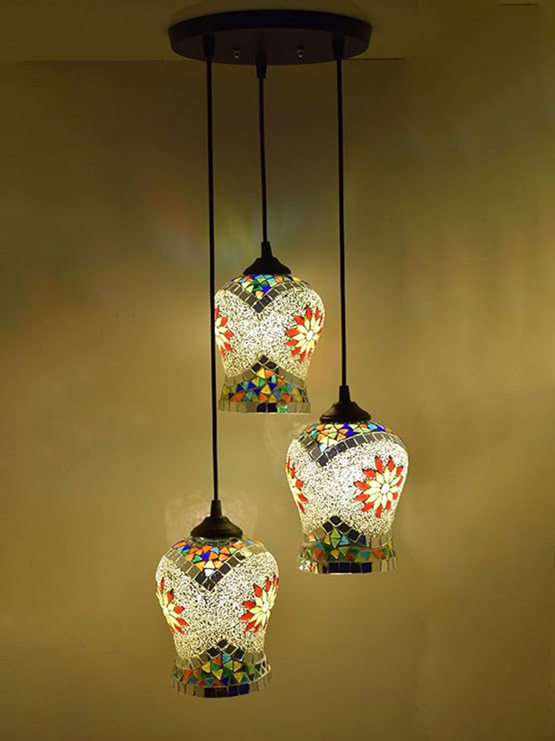 

ADWAIT White & Brown Printed Bell Shaped Glass Contemporary Ceiling Lamp