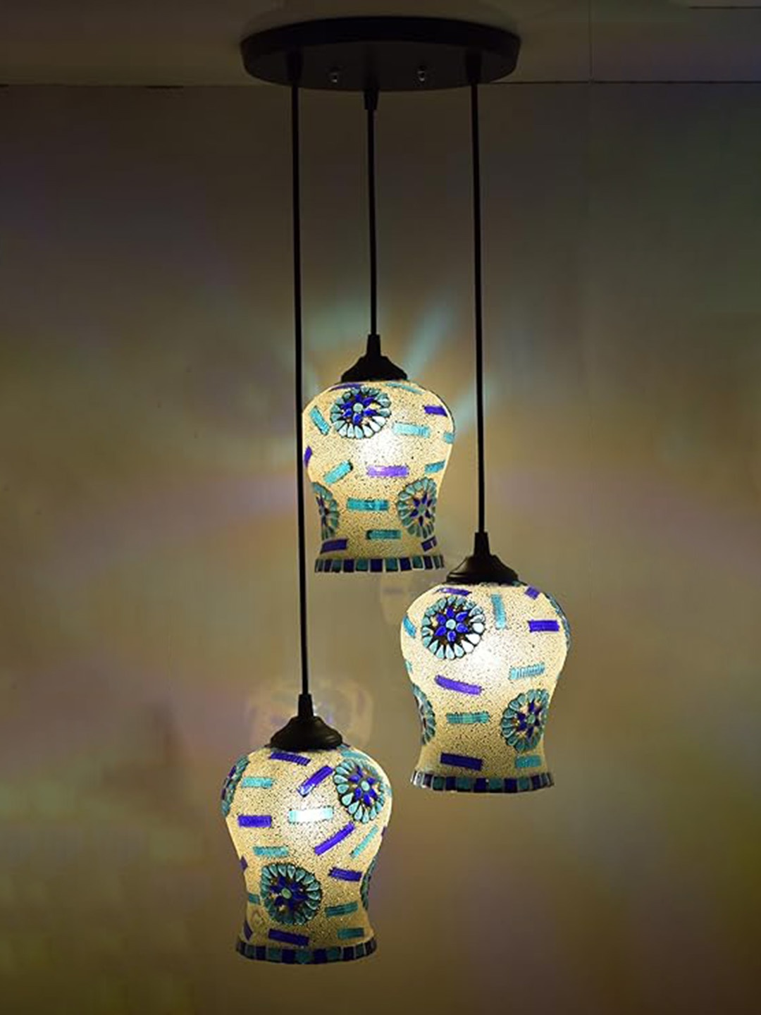 

ADWAIT White & Blue Glass Textured Contemporary Ceiling Lamp