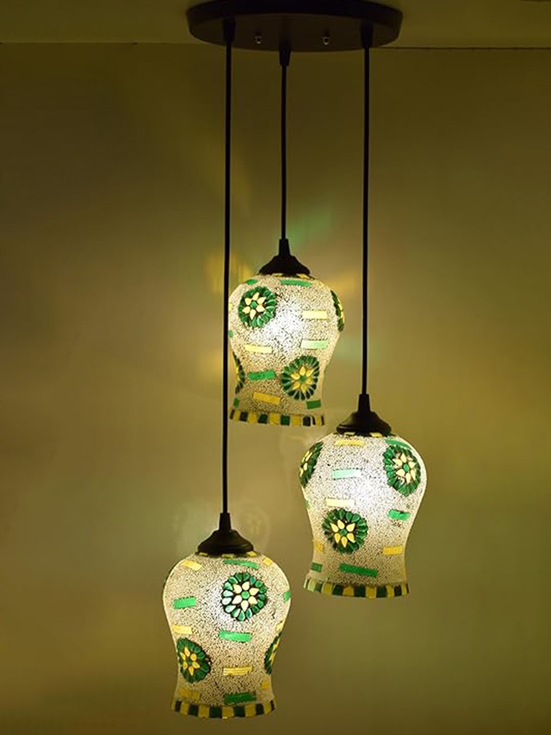 

ADWAIT White & Green Glass Textured Contemporary Ceiling Lamp