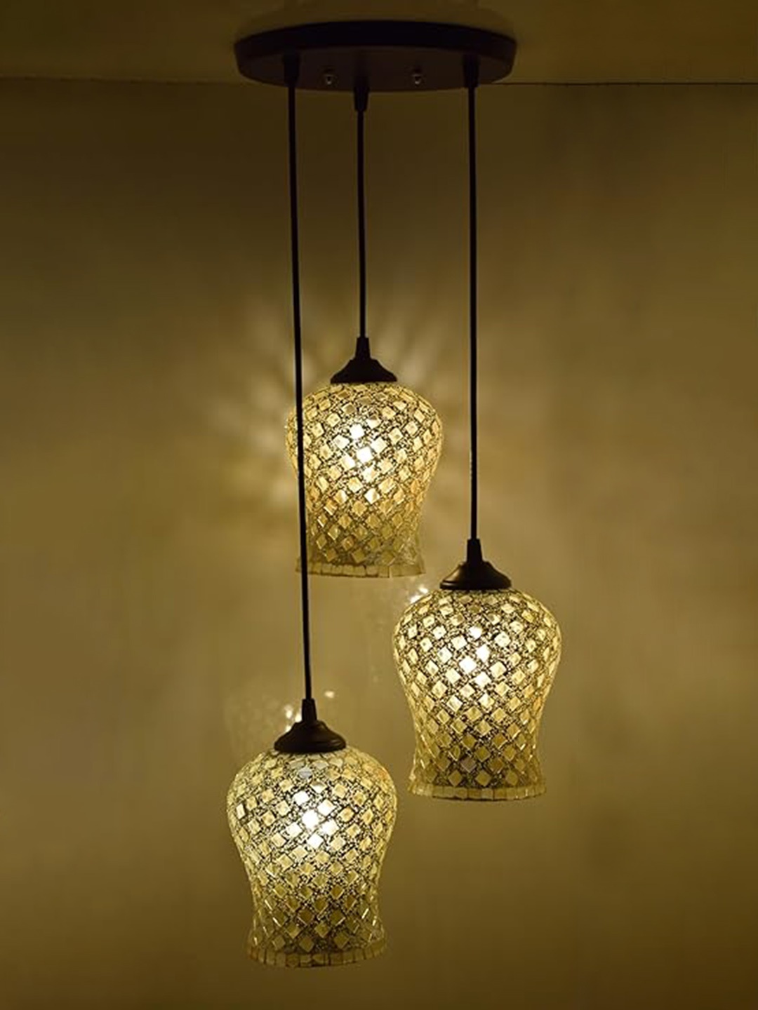 

ADWAIT White & Brown Printed Bell Shaped Glass Contemporary Ceiling Lamp
