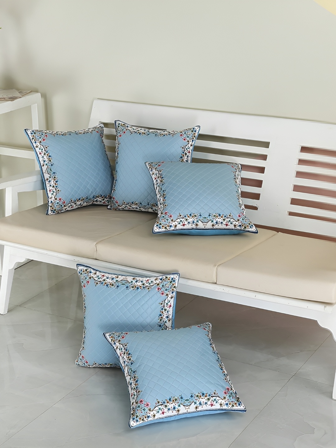 

Homerz Blue & Pink 5 Pieces Geometric Velvet Square Cushion Covers