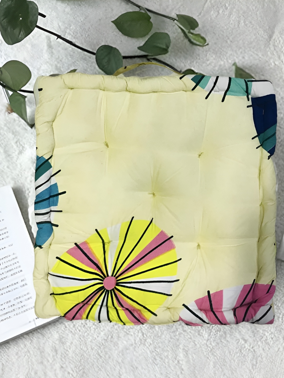 

Homerz Yellow Printed Cotton Fiber Filled Cushion