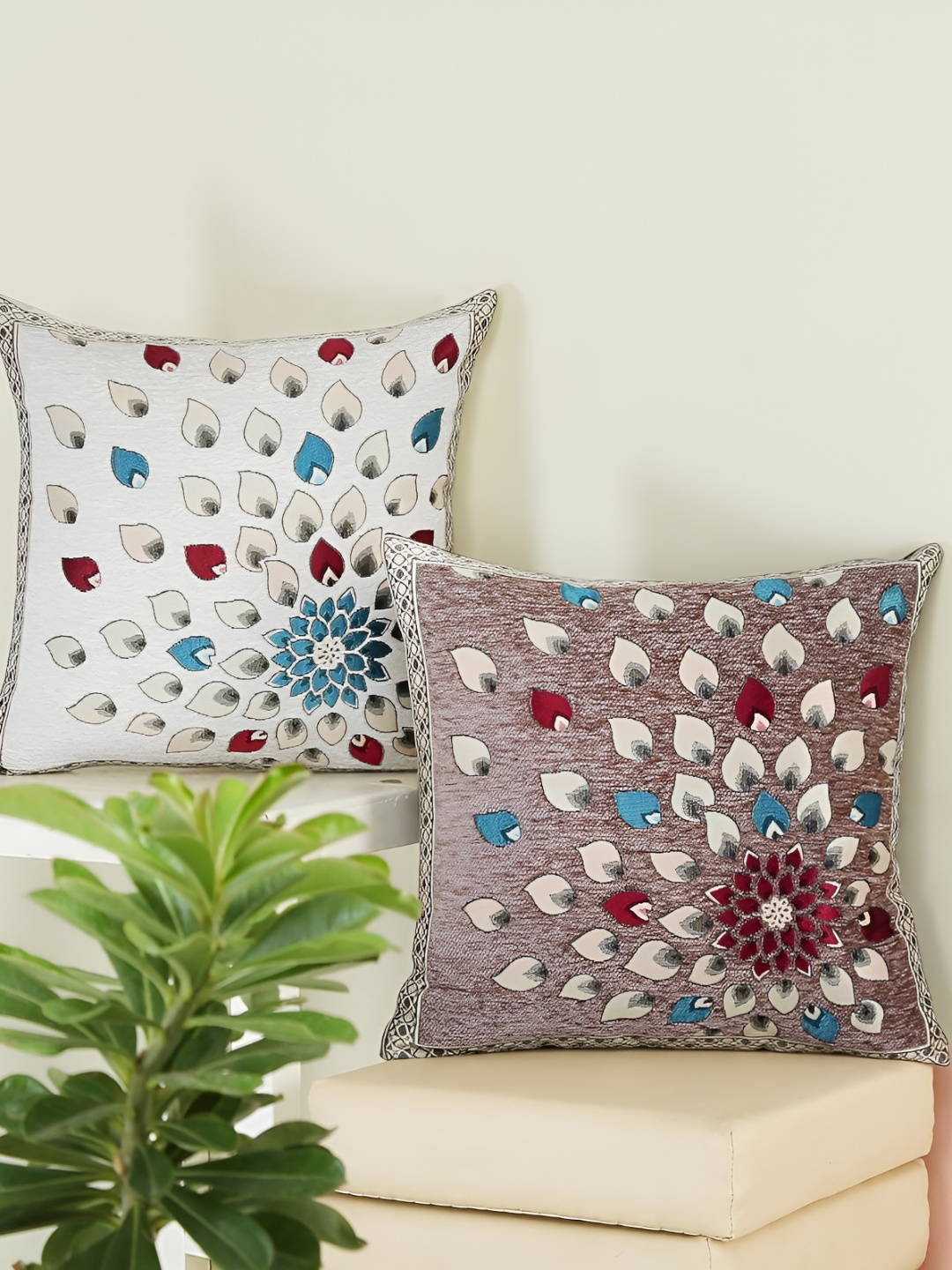 

Homerz White & Brown 5 Pieces Floral Square Cushion Covers