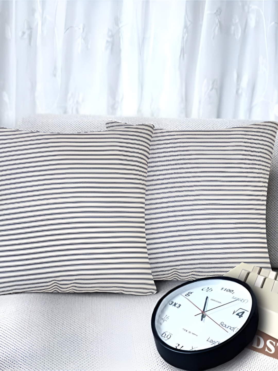 

Homerz 2-Pcs Black & White Striped Cotton Filled Cushions