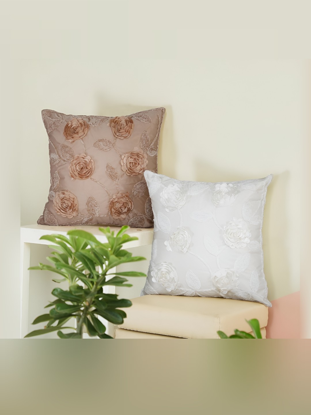

Homerz Brown & White 5 Pcs Floral Pure Cotton Square Cushion Covers
