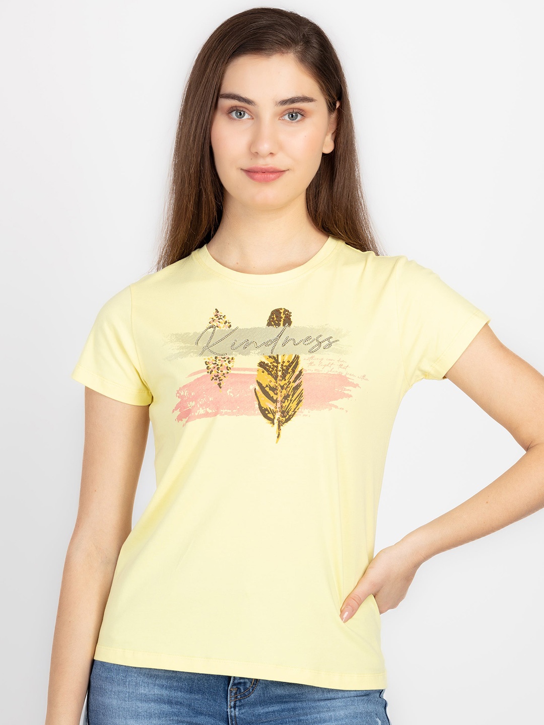 Status Quo Typography Printed Round Neck T-shirt, Yellow