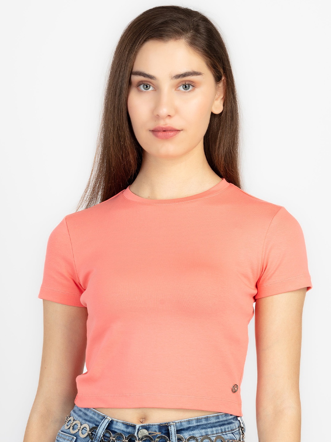 

Status Quo Round Neck Short Sleeves Regular Fit T-shirt, Peach