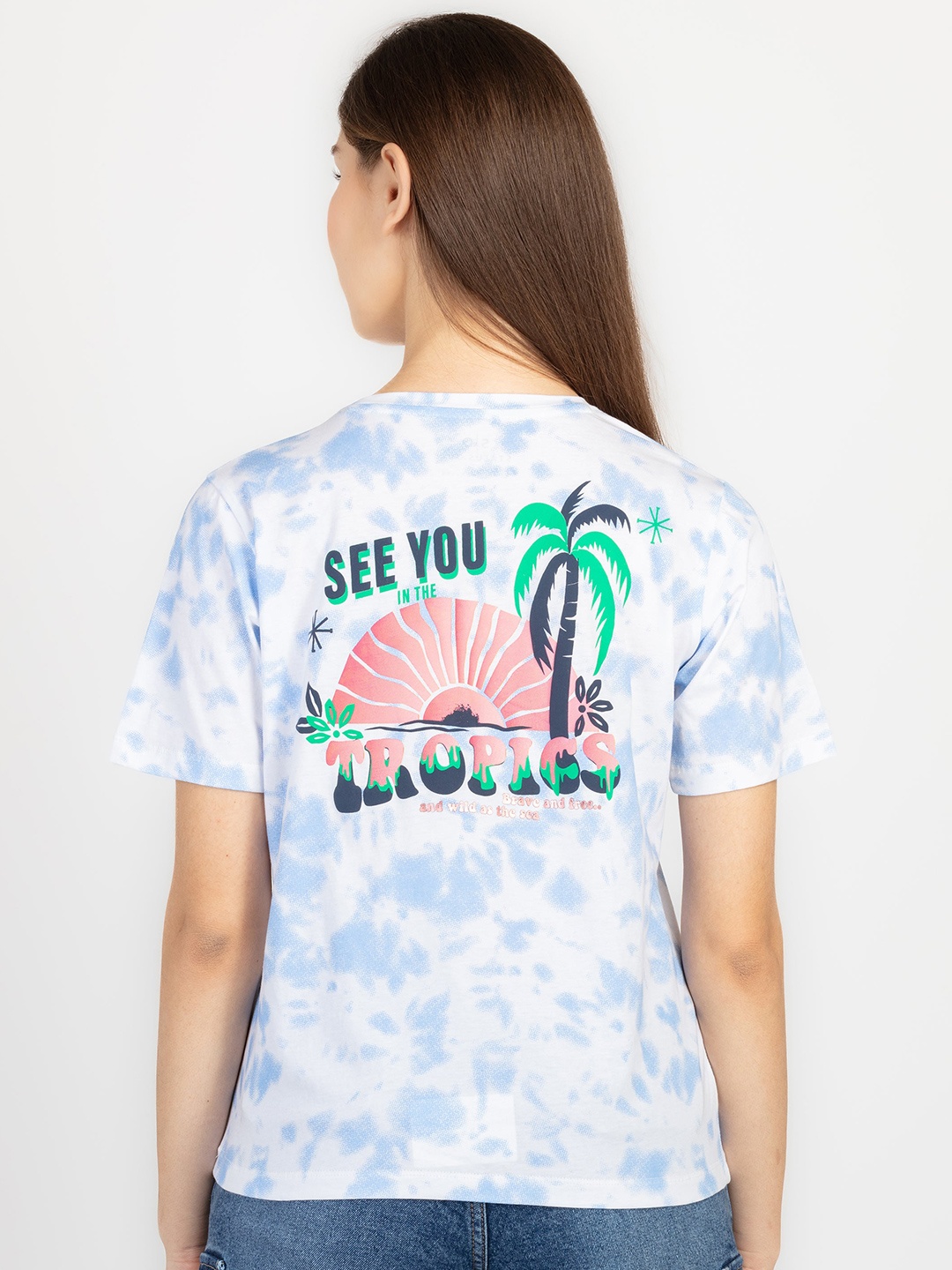 

Status Quo Printed Round Neck Short Sleeves Cotton T-shirt, Blue