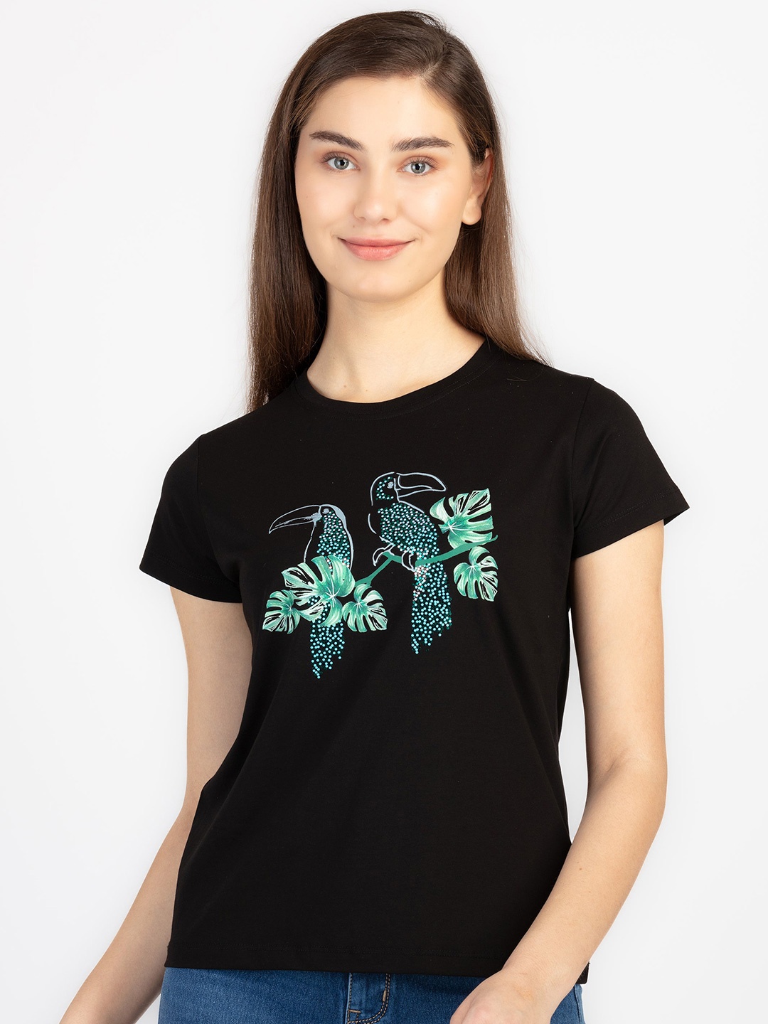 

Status Quo Printed Polo Collar Short Sleeves Cotton T-shirt, Black