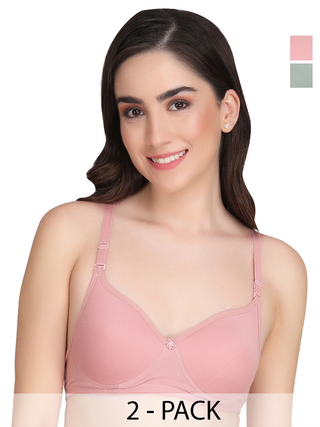 

Liigne Pack of 2 Full Coverage Lightly Padded Everyday Bras With All Day Comfort, Peach