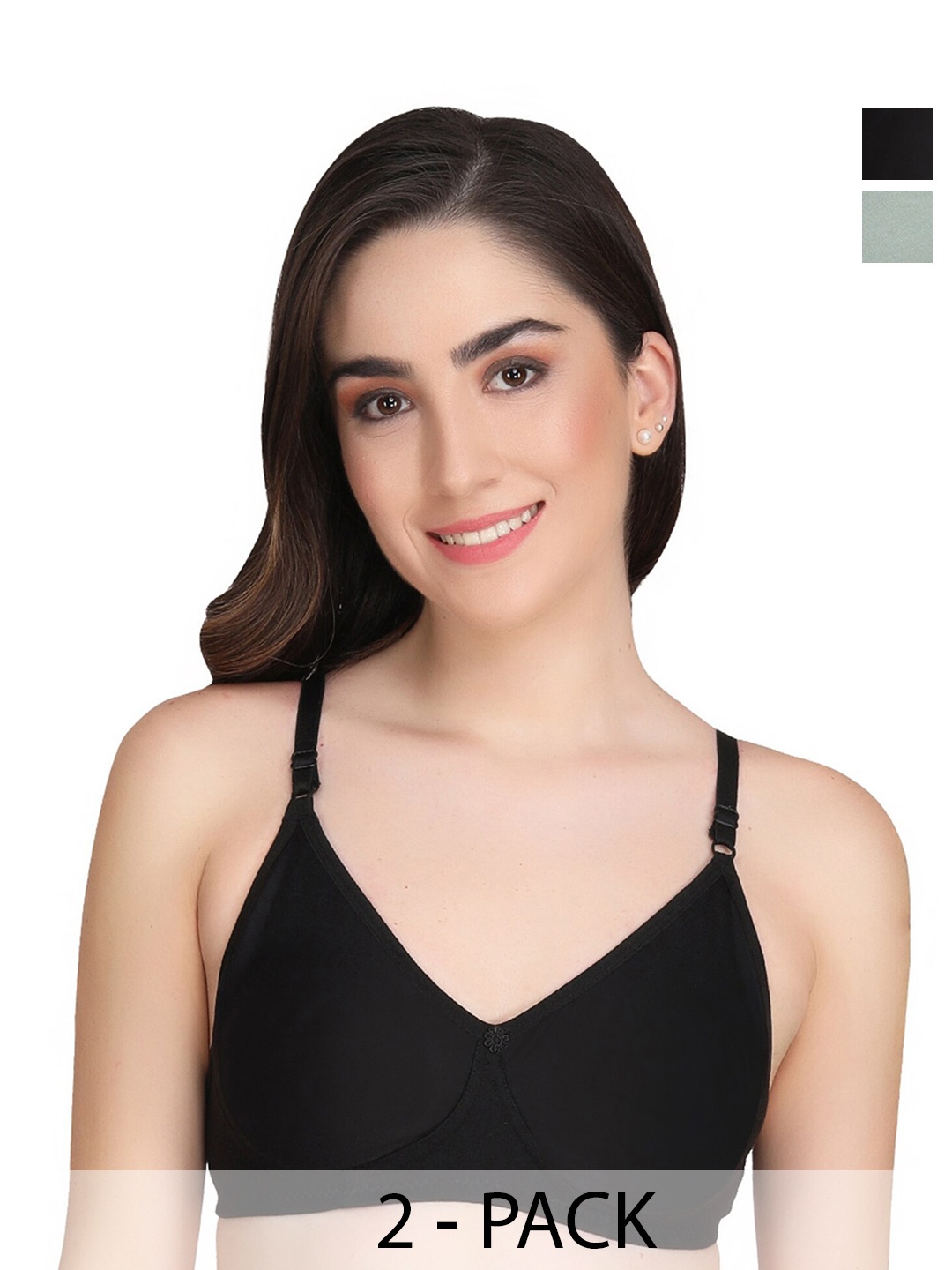 

Liigne Pack Of 2 Full Coverage Lightly Padded All Day Comfort Everyday Bras, Black