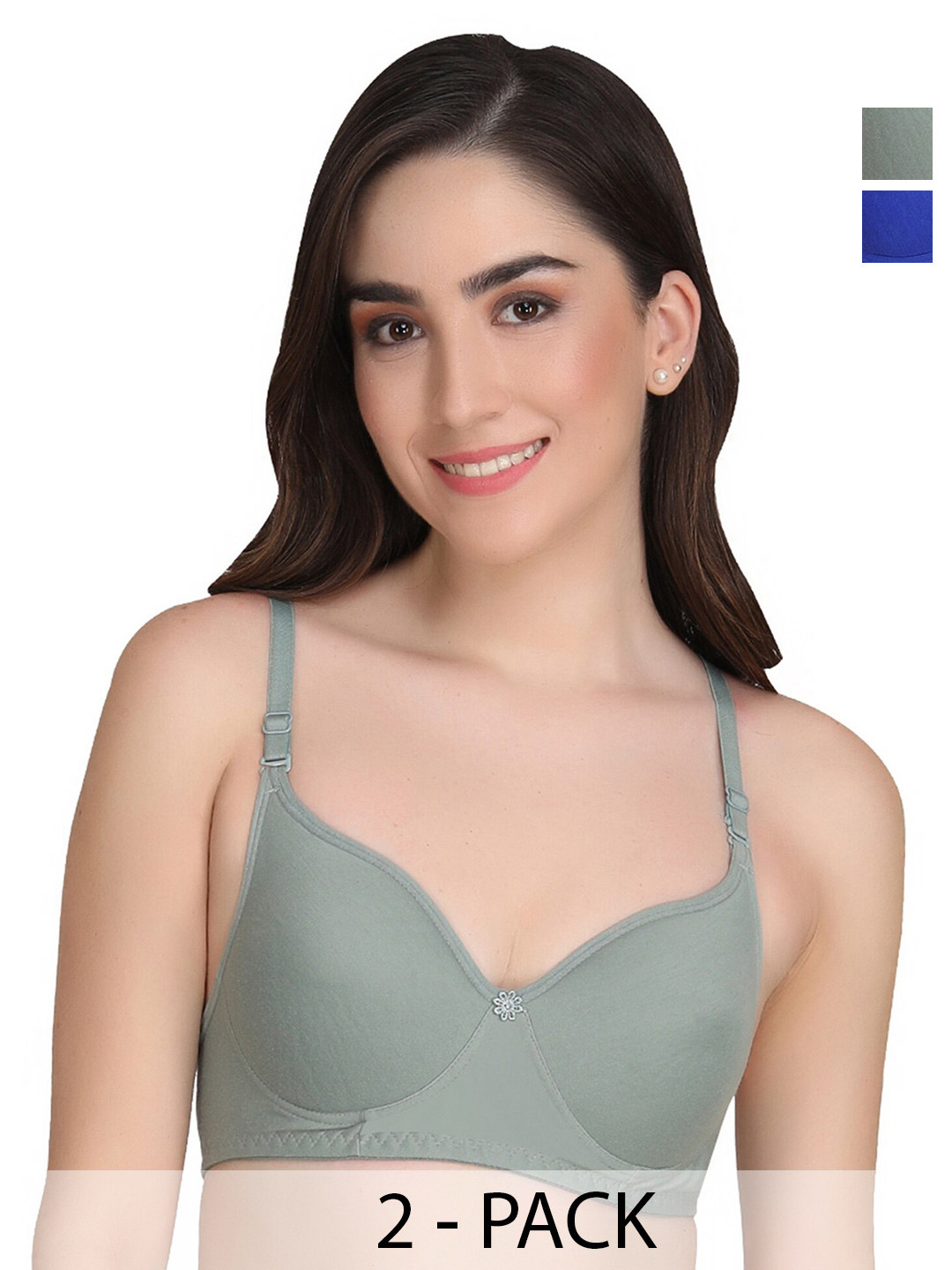 

Liigne Pack Of 2 Full Coverage Lightly Padded Everyday Bras With All Day Comfort, Blue