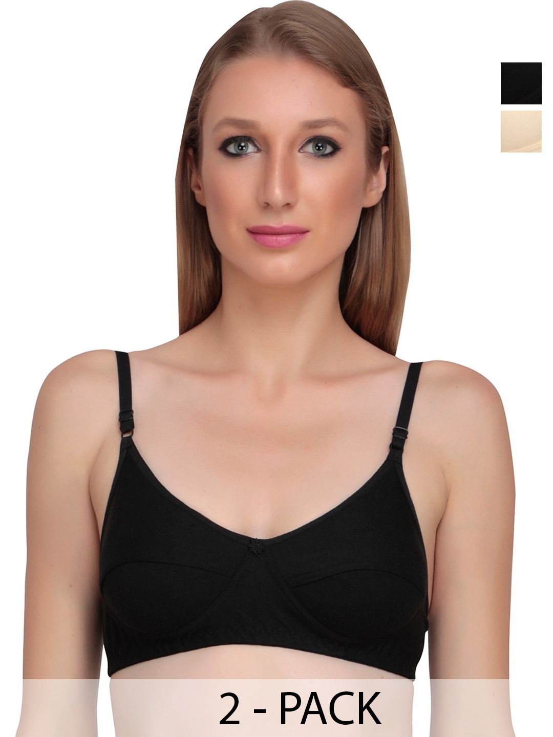 

Liigne Pack Of 2 Lightly Padded Full Coverage Bra All Day Comfort, Black