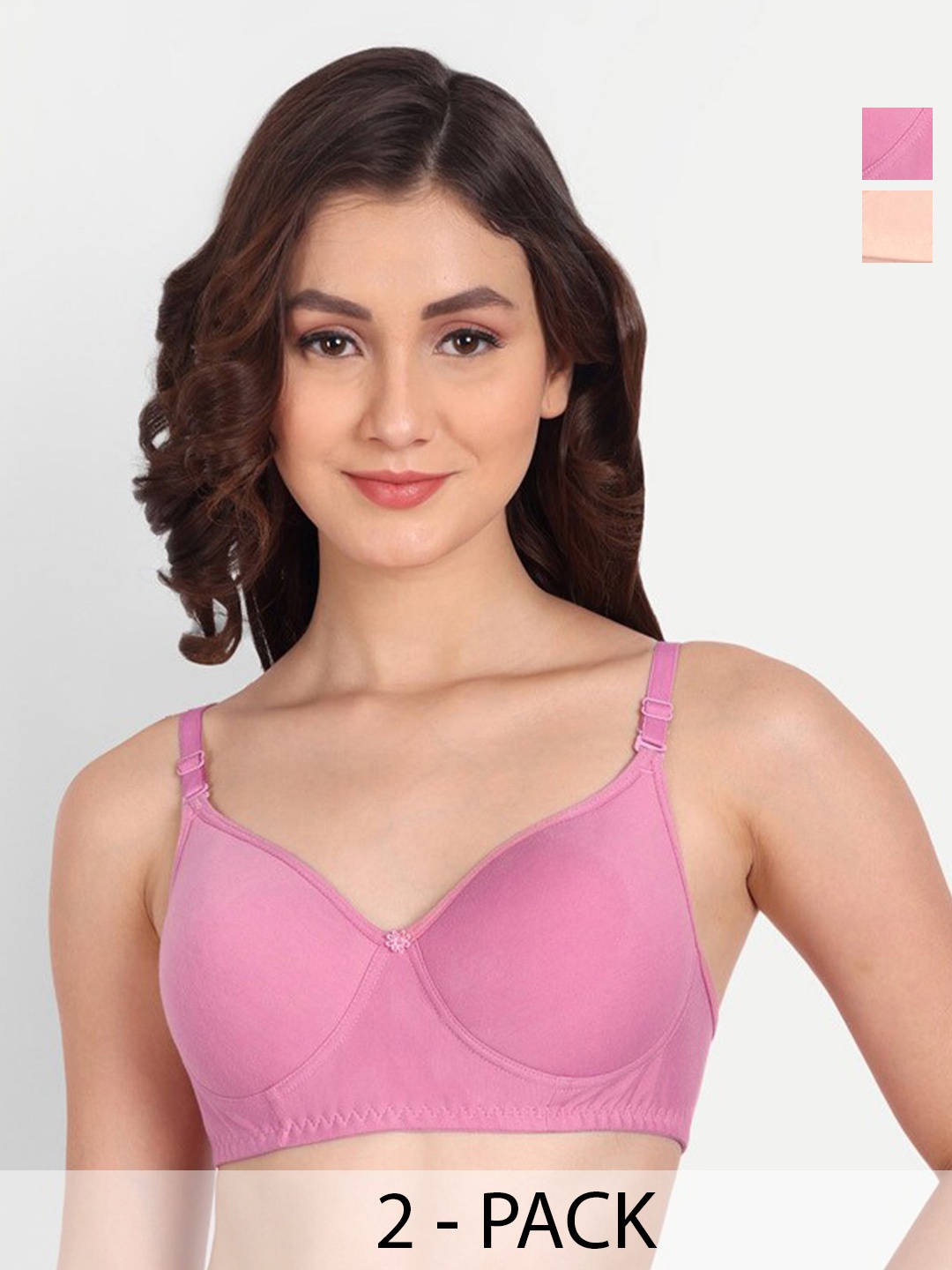 

Liigne Pack Of 2 Full Coverage Lightly Padded Everyday Bra- All Day Comfort, Pink