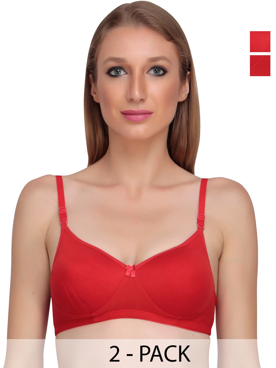

Liigne Pack Of 2 Full Coverage Lightly Padded Everyday Bra With All Day Comfort, Red