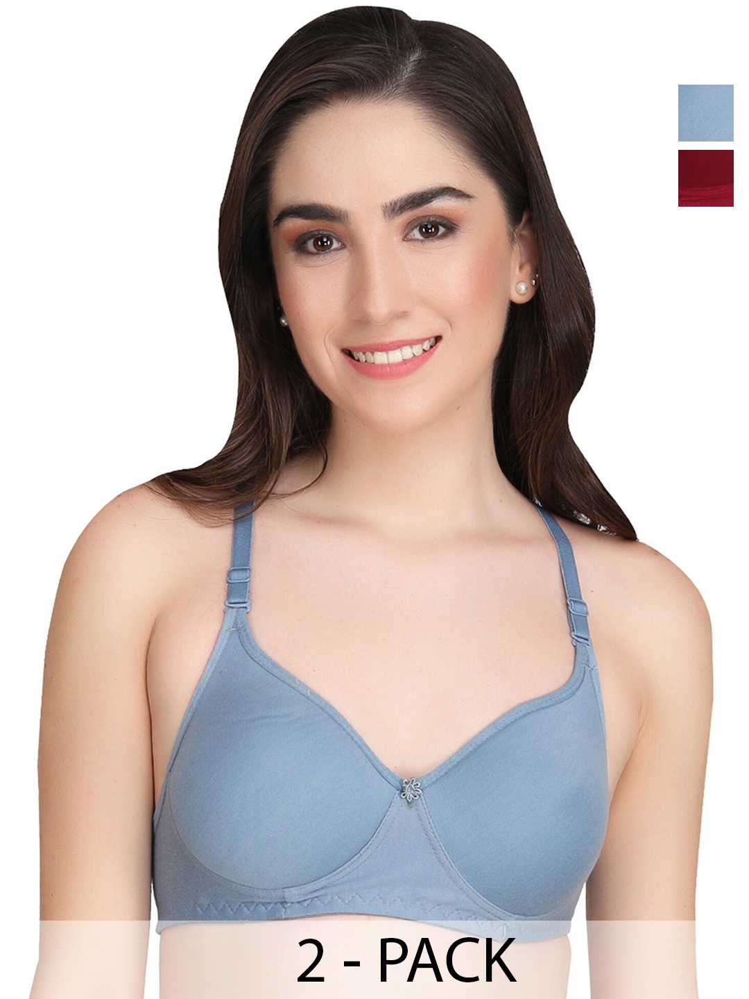 

Liigne Pack Of 2 Full Coverage Lightly Padded Everyday Bra With All Day Comfort, Maroon