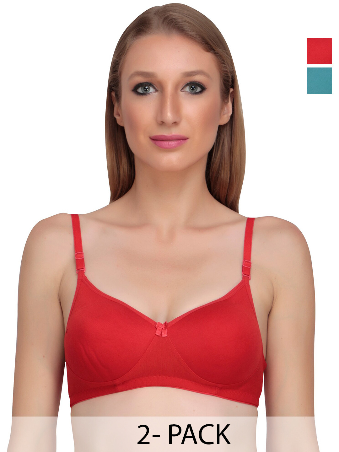 

Liigne Pack Of 2 Full Coverage Lightly Padded Everyday Bras- All Day Comfort, Red