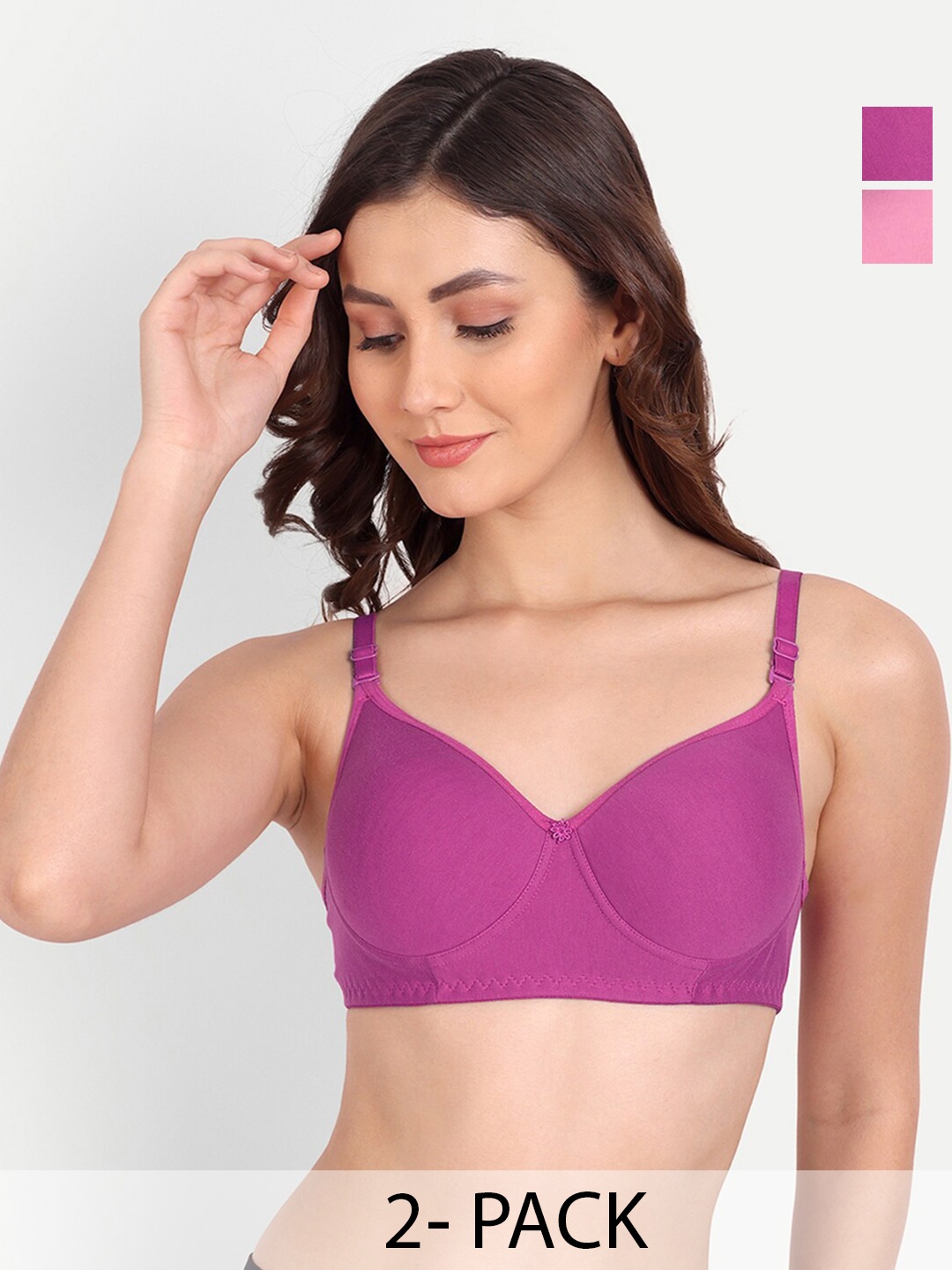 

Liigne Pack Of 2 Full Coverage Lightly Padded All Day Comfort Everyday Bras, Purple