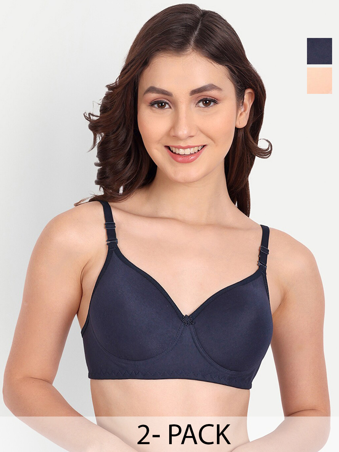 

Liigne Pack Of 2 Full Coverage Lightly Padded Everyday Bra - All Day Comfort, Navy blue