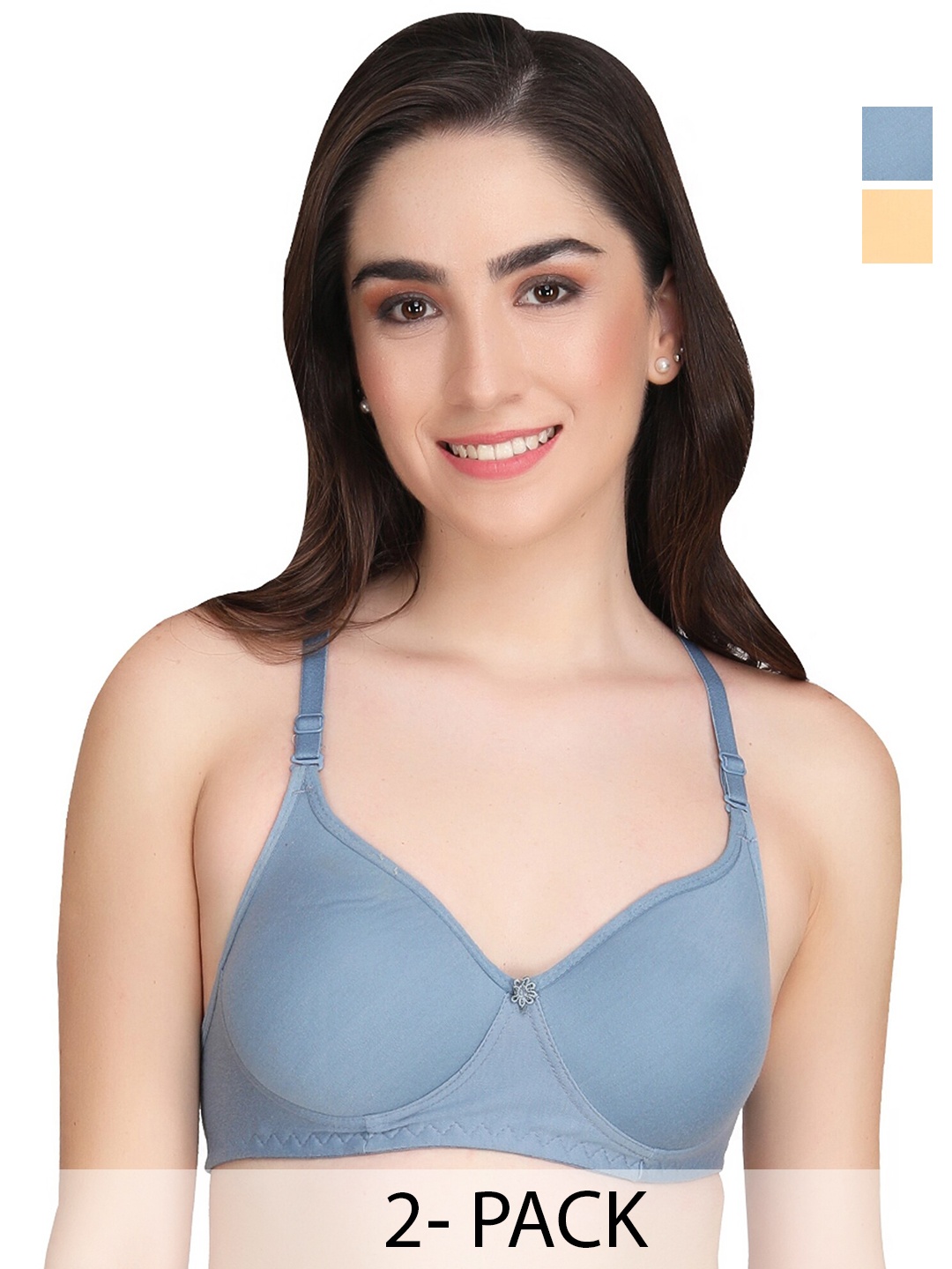 

Liigne Pack Of 2 Full Coverage Lightly Padded Everyday Bras With All Day Comfort, Blue