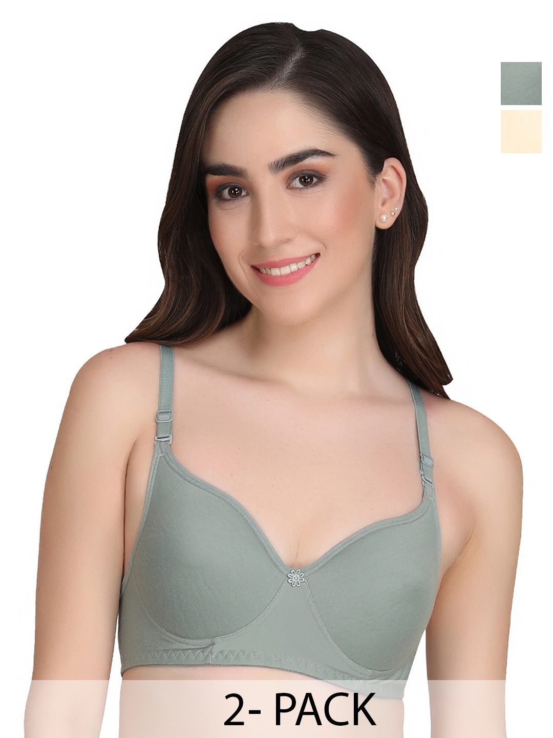 

Liigne Pack Of 2 Everyday Bra Full Coverage Lightly Padded All Day Comfort, Nude