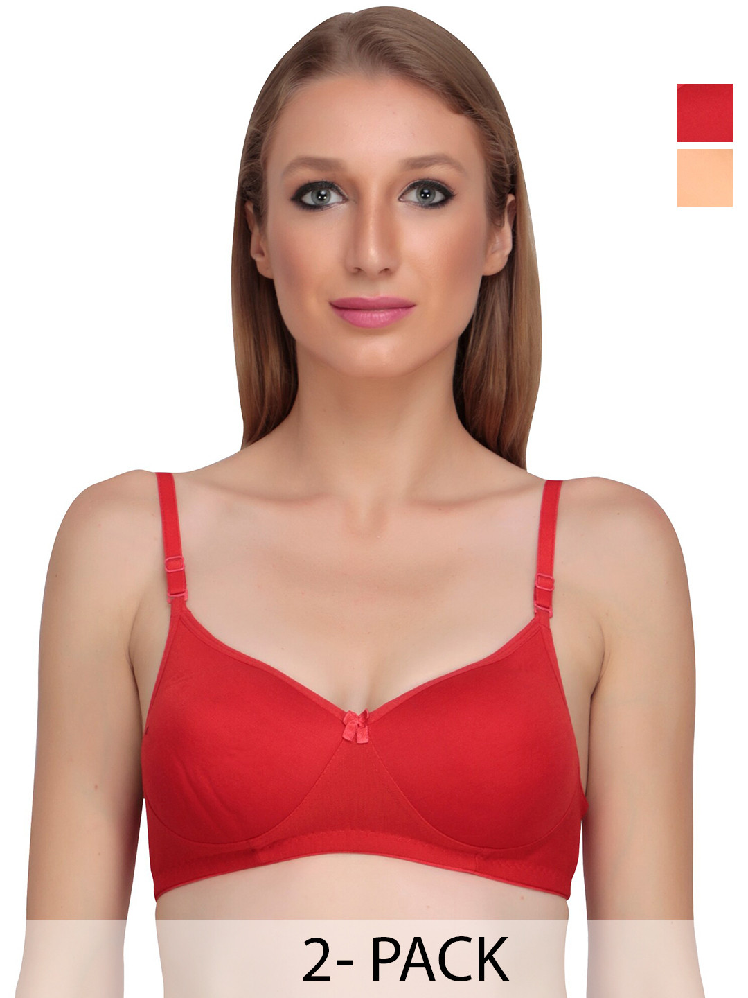 

Liigne Pack of 2 Full Coverage Lightly Padded Everyday Bras With All Day Comfort, Red