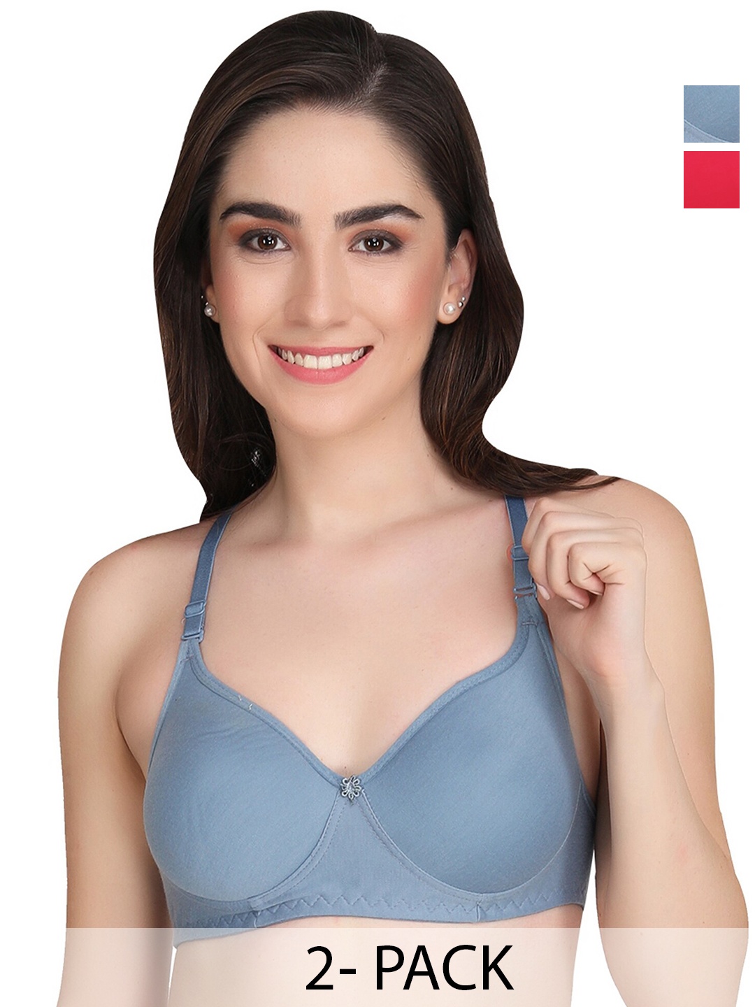 

Liigne Pack Of 2 Full Coverage Lightly Padded Everyday Bras With All Day Comfort, Grey