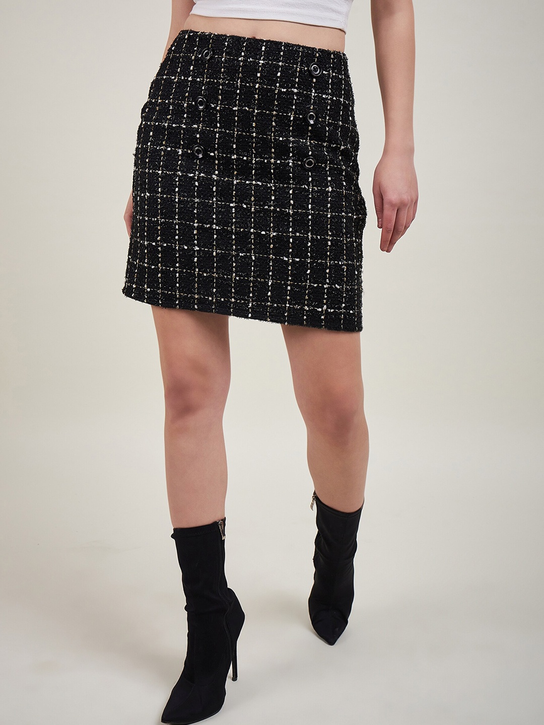 

KASSUALLY Checked Straight Mini Skirt, Black