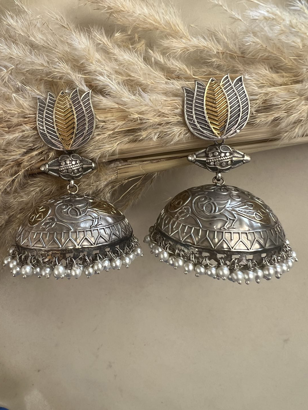 

XAGO Silver-Plated Floral Jhumkas Earrings