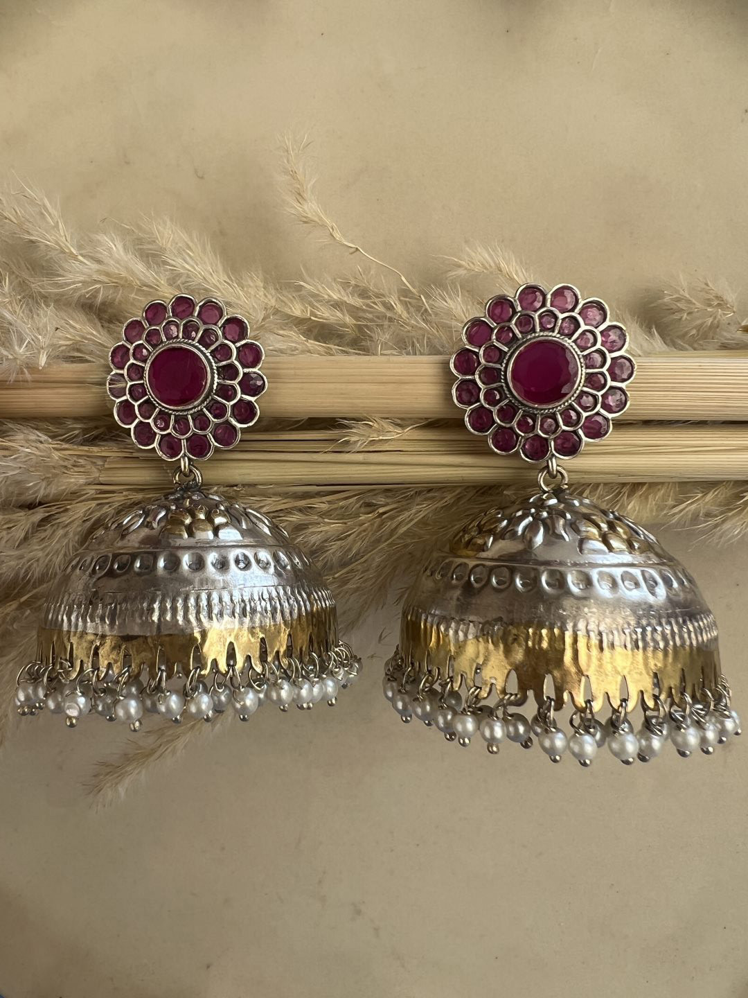 

XAGO Silver-Plated Dome Shaped Jhumkas Earrings