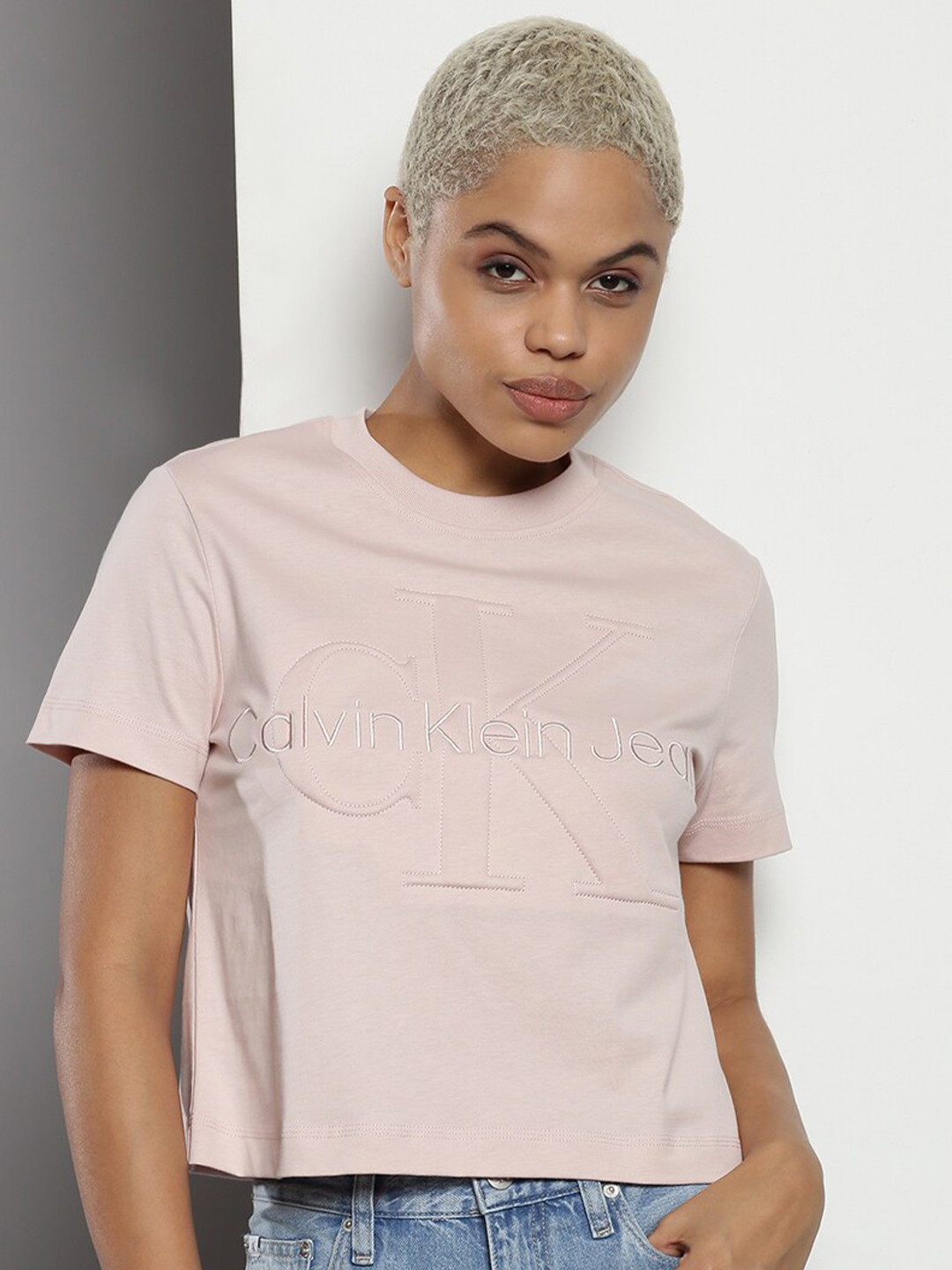

Calvin Klein Brand Logo Printed Organic Cotton Round Neck Short Sleeves Casual T-shirt, Pink