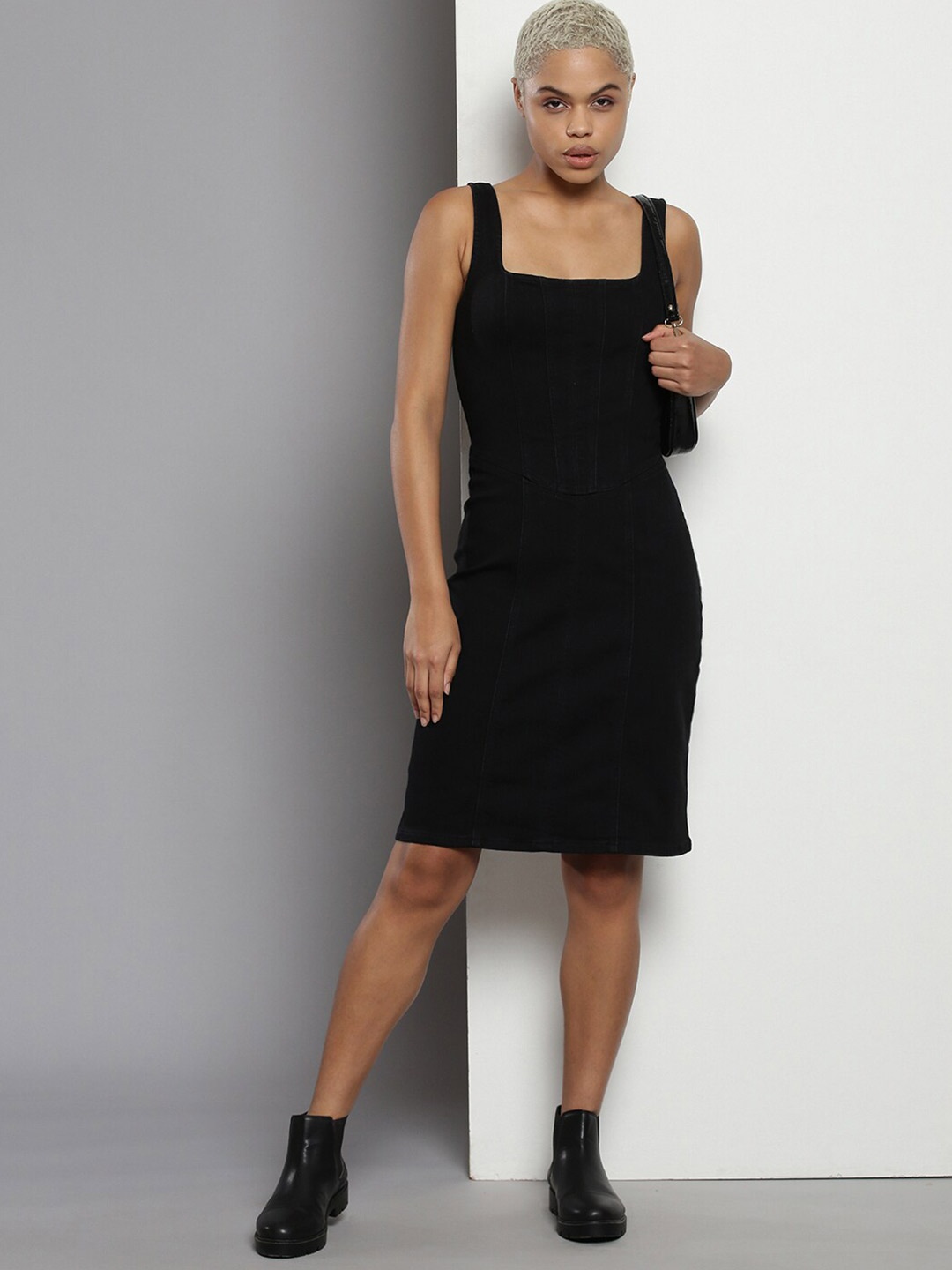 

Calvin Klein Shoulder Straps Cotton Bodycon Mini Dress, Black