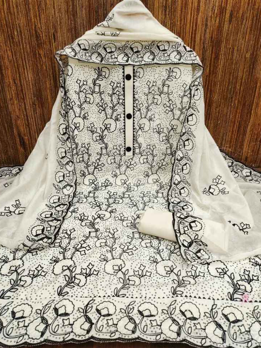 

faxofab Ethnic Motifs Woven Design Unstitched Dress Material, White