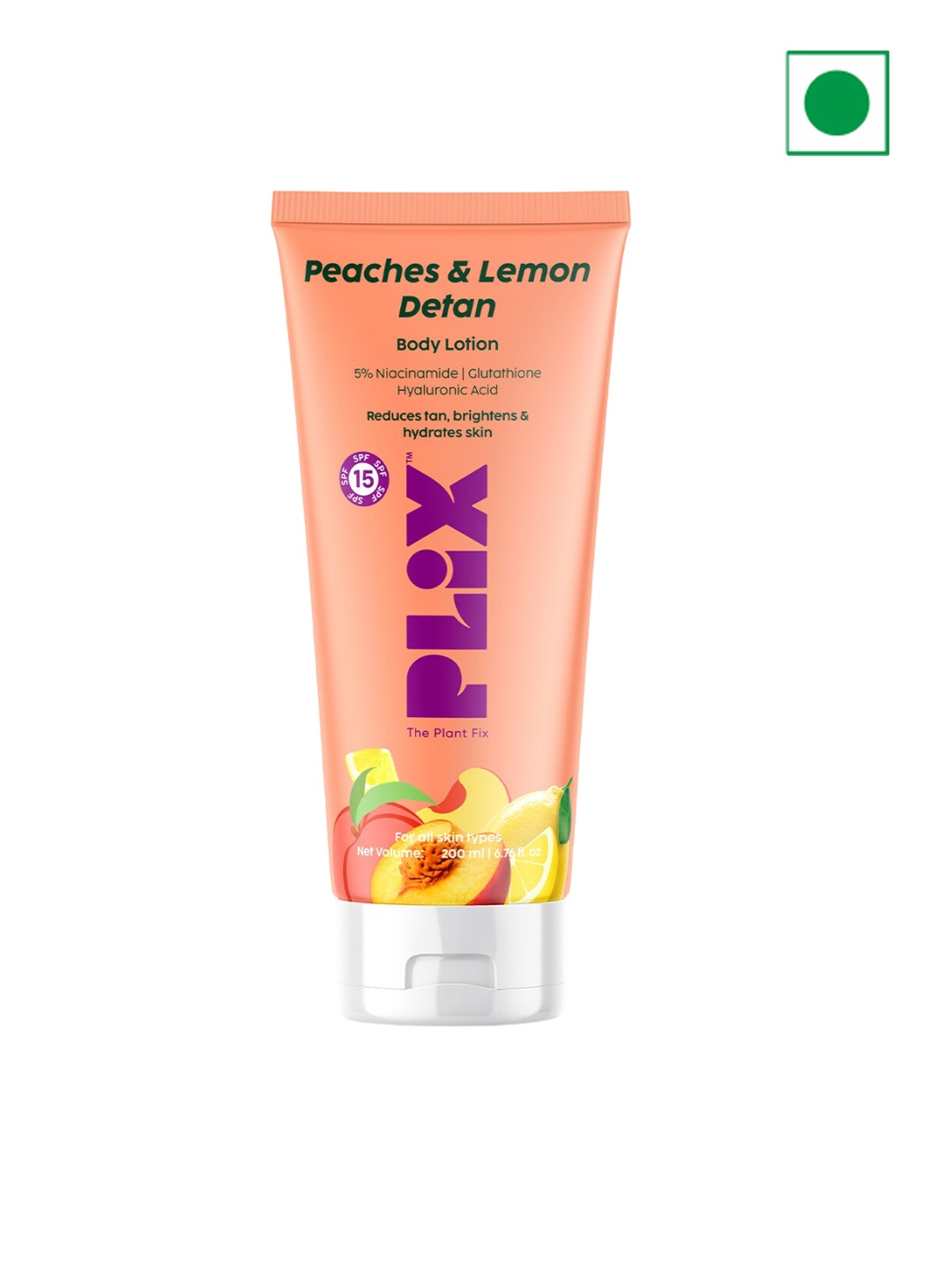 

PLIX THE PLANT FIX Peaches & Lemon Detan Body Lotion SPF15 - 200ml, Peach